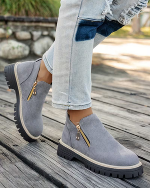 Women's gray suede boots side view — rugged — Maren Ankle Boots for every occasion — Sonverdano
