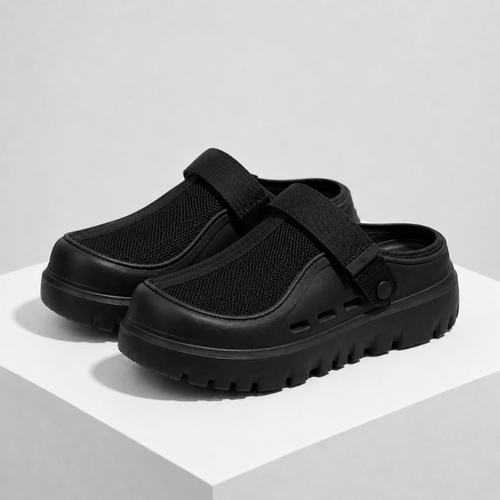 Women's black mesh sandals side view — versatile — Kai Mesh Sandals — Sonverdano