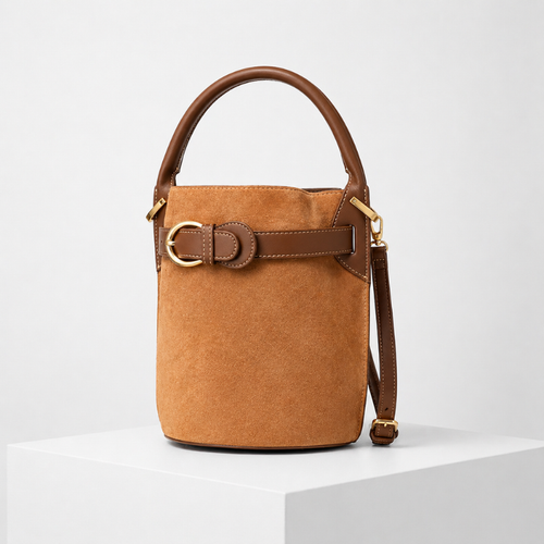 Women's brown suede bag back view — everyday — Celeste Bucket Bag for every occasion — Sonverdano