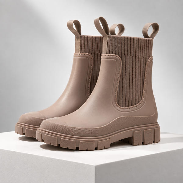 Women's ribbed boots front view — rugged — Lettice Chelsea Rain Boots — Sonverdano