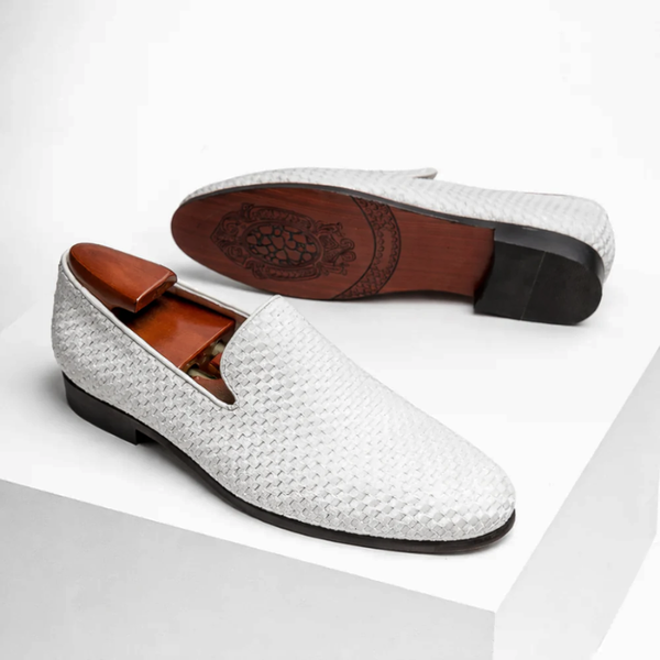 Men's white velvet shoes side view — versatile — Benedict Velvet Flat Shoes — Sonverdano
