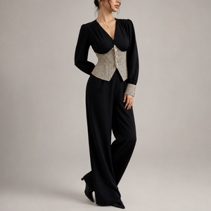 Women's tweed pants detail view — versatile — Claudine 2 Piece Set for every occasion — Sonverdano