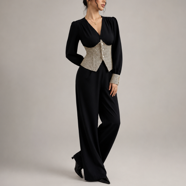 Women's tweed pants detail view — versatile — Claudine 2 Piece Set for every occasion — Sonverdano