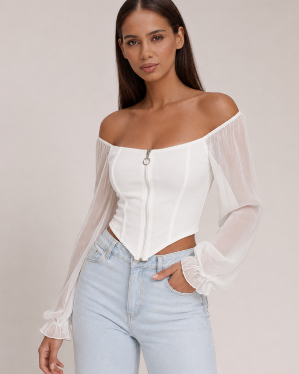 Women's chiffon juliette detail view — versatile — Juliette Corset Blouse — Sonverdano
