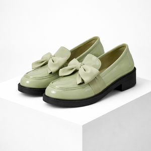 Women's green loafers close-up — versatile — Phoebe Bow Loafers for every occasion — Sonverdano