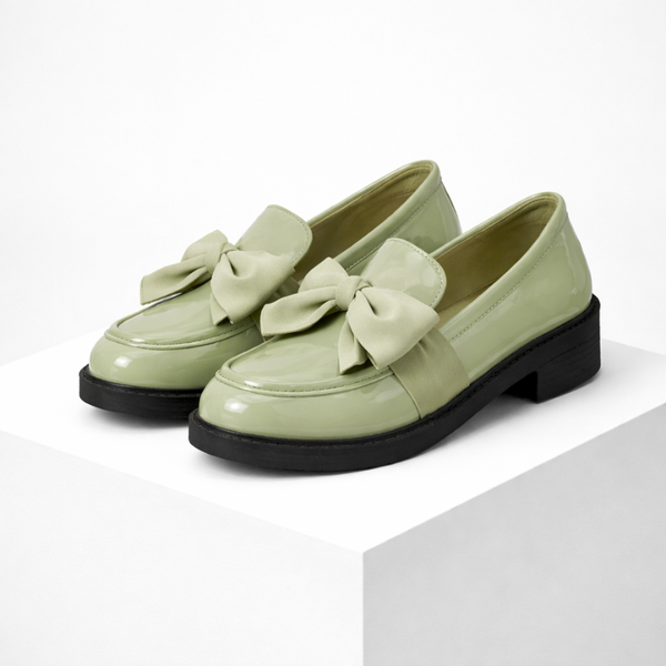 Women's green loafers close-up — versatile — Phoebe Bow Loafers for every occasion — Sonverdano