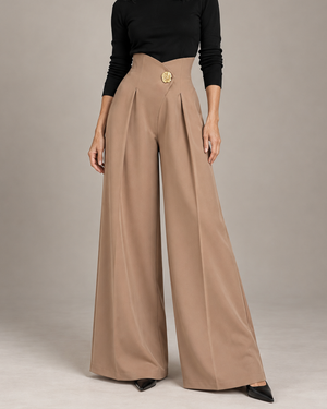 Women's khaki lace pants side view — versatile — Camille Palazzo Pants — Sonverdano