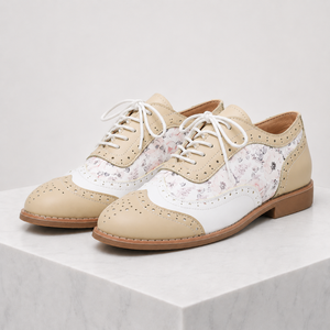 Women's khaki lace shoes back view — versatile — Betty Wingtip Oxford Shoes — Sonverdano