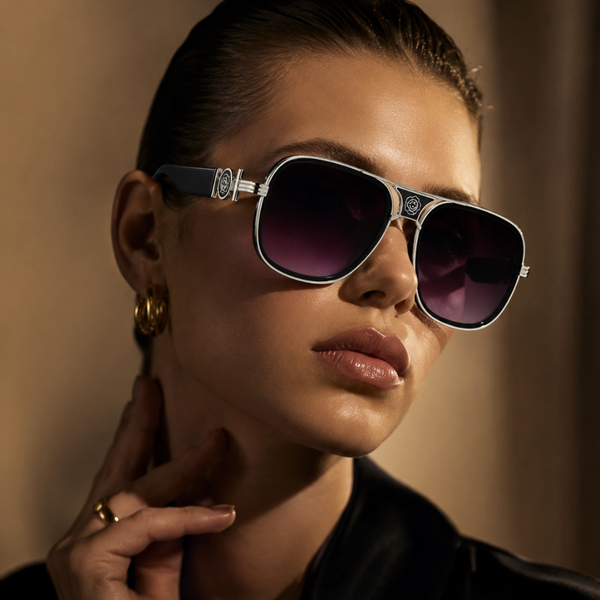 Women's floral sunglasses close-up — statement — Deidra Aviator Sunglasses — Sonverdano