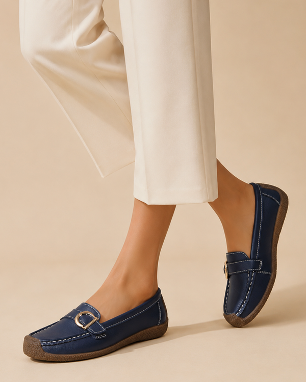 Women's loafers side view — versatile — Lorraine Orthopedic Buckle Loafers — Sonverdano