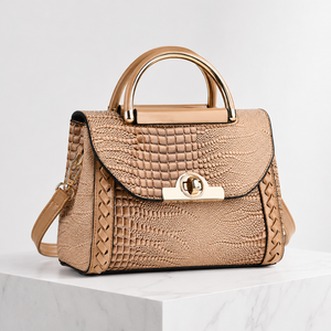 Women's beige handbag color detail — everyday — Valentina Croc Handbag — Sonverdano