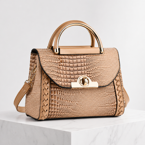 Women's beige handbag color detail — everyday — Valentina Croc Handbag — Sonverdano