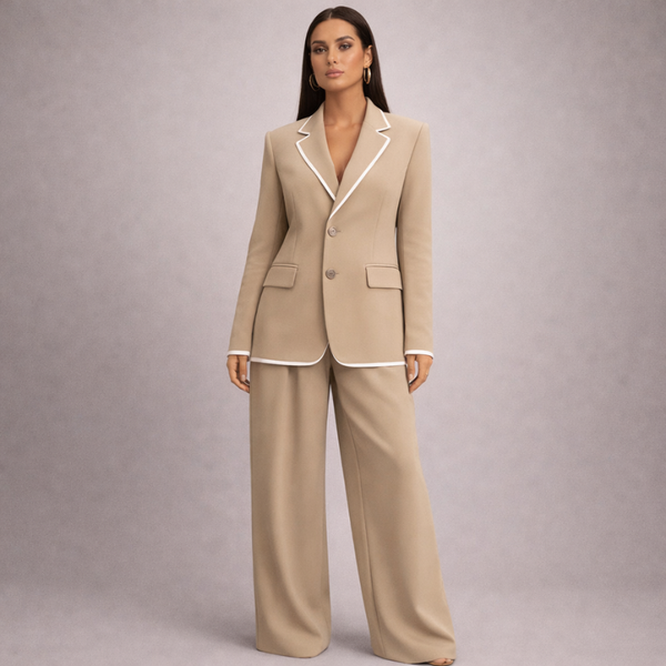 Women's khaki sky back view — versatile — Sky Line 2-Piece Suit for every occasion — Sonverdano