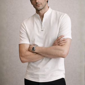 Men's pr-0539 detail view — versatile — PR-0539 - Men's Stand Collar Half Zipper Pullover T-Shirt Slim Fit — Sonverdano