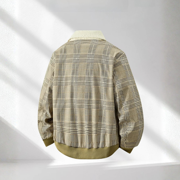 Plaid shirt with a checkered pattern on a light gray background