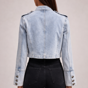 Women's denim jacket back view — outerwear — Alexandra Military Jacket — Sonverdano