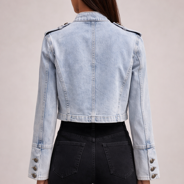 Women's denim jacket back view — outerwear — Alexandra Military Jacket — Sonverdano