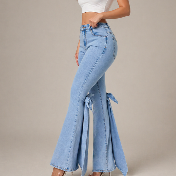 Women's denim jeans detail view — casual — Kimberly Bow Jeans for every occasion — Sonverdano