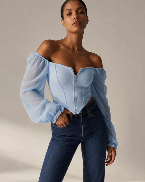 Women's chiffon juliette back view — versatile — Juliette Corset Blouse — Sonverdano