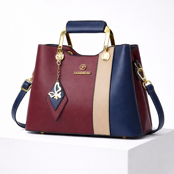 Women's burgundy leather handbag alternate angle — everyday — Janenovo Butterfly Handbag — Sonverdano