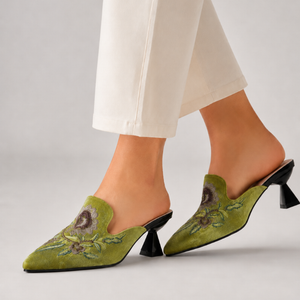 Women's floral heels styled look — elegant — Harriet Embroidered Pointed Mules — Sonverdano