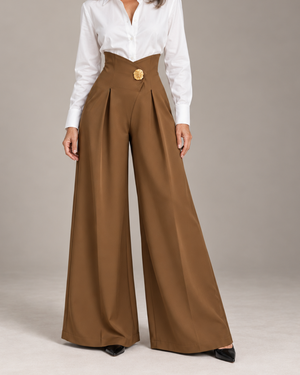 Women's brown lace pants back view — versatile — Camille Palazzo Pants — Sonverdano
