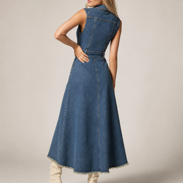 Women's denim dress detail view — chic — Loretta Denim Dress for every occasion — Sonverdano