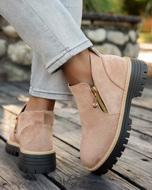 Women's pink suede boots close-up — rugged — Maren Ankle Boots for every occasion — Sonverdano
