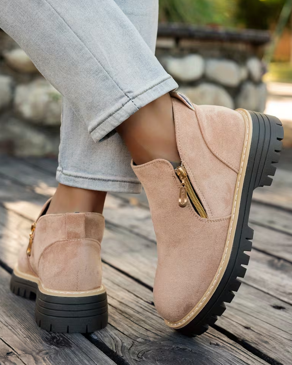 Women's pink suede boots close-up — rugged — Maren Ankle Boots for every occasion — Sonverdano