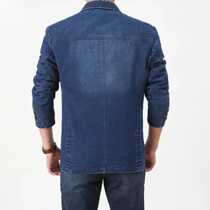 Men's denim denim blazer detail view — smart casual — Mateo Denim Blazer — Sonverdano
