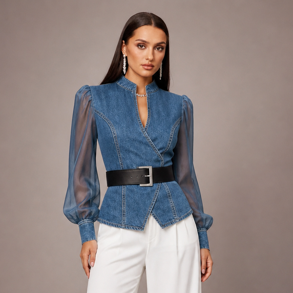 Women's denim dea close-up — versatile — Dea Medina Summer Top for every occasion — Sonverdano