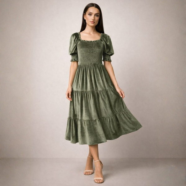 Women's Blue dress with velvet flat — special occasions