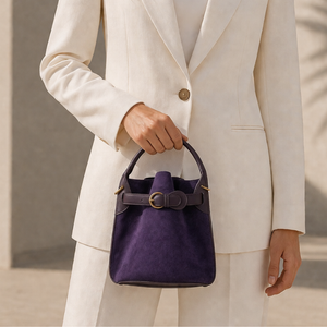 Women's suede bag close-up — everyday — Celeste Bucket Bag for every occasion — Sonverdano