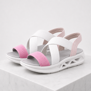 Women's white & pink geometric sandals back view — versatile — Florence Orthopedic Sandals — Sonverdano