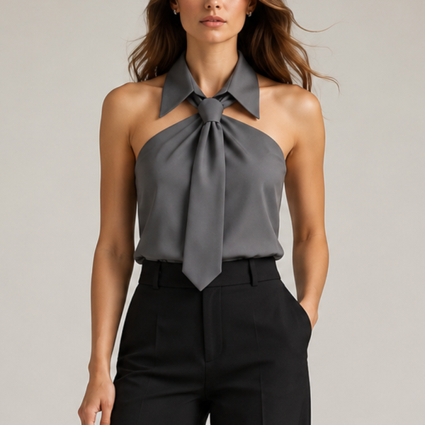Women's gray meryl detail view — versatile — Meryl Tie Shirt for every occasion — Sonverdano