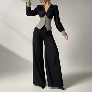Women's tweed pants side view — versatile — Claudine 2 Piece Set for every occasion — Sonverdano