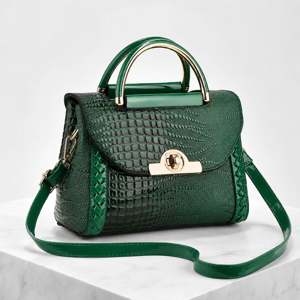 Women's green handbag back view — everyday — Valentina Croc Handbag — Sonverdano