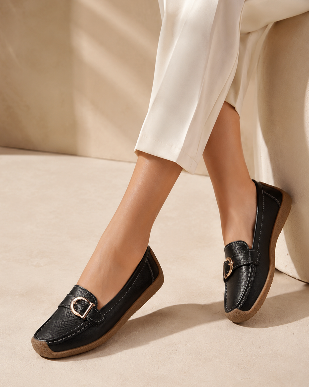 Women's loafers front view — versatile — Lorraine Orthopedic Buckle Loafers — Sonverdano