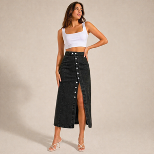 Women's denim skirt color detail — chic — Dea Bella Denim Skirt for every occasion — Sonverdano