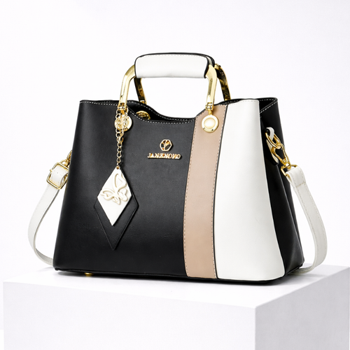 Women's black leather handbag back view — everyday — Janenovo Butterfly Handbag — Sonverdano