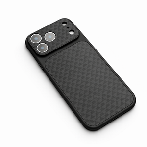 Unisex black geometric phone case close-up — protective — Carbon MagSafe iPhone Case — Sonverdano