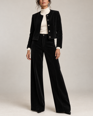 Women's black ribbed pants color detail — versatile — Sissi Corduroy 2-Piece Set — Sonverdano