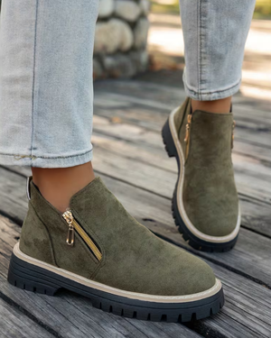 Women's green suede boots styled look — rugged — Maren Ankle Boots for every occasion — Sonverdano
