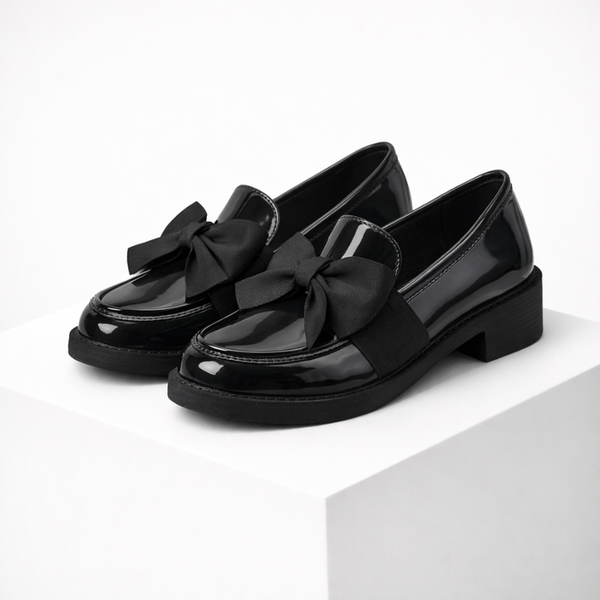 Women's black loafers alternate angle — versatile — Phoebe Bow Loafers — Sonverdano