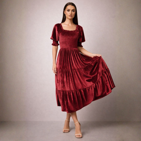 Women's Blue dress with velvet flat — special occasions