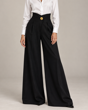 Women's black lace pants front view — versatile — Camille Palazzo Pants — Sonverdano