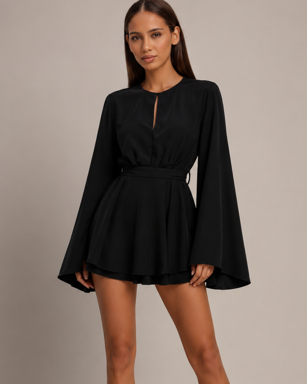 Women's black dress detail view — summer — Kamilla Backless Mini Dress — Sonverdano