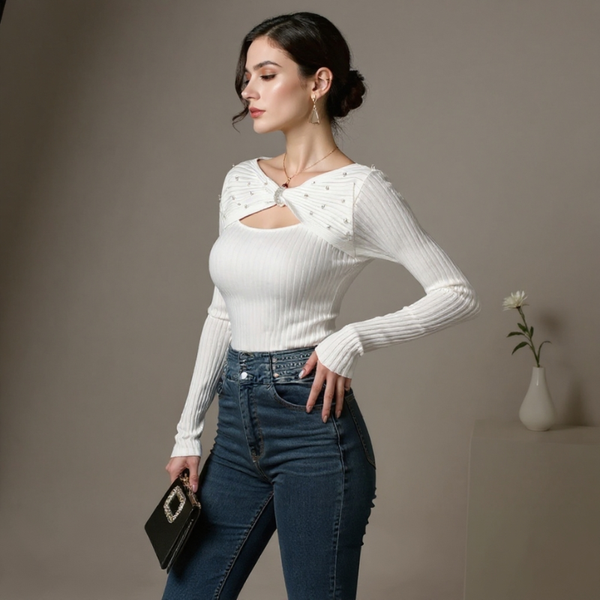 Unisex white sweater styled look — cozy — Diamond Butterfly Sweater — Sonverdano