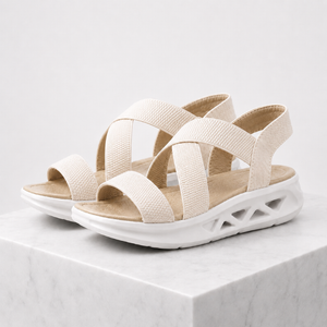 Women's off-white geometric sandals detail view — versatile — Florence Orthopedic Sandals — Sonverdano
