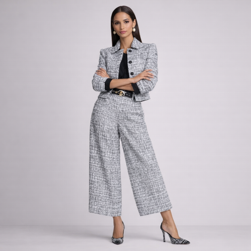 Women's gray set back view — coordinated for every occasion — Amber 2 Pieces Set — Sonverdano